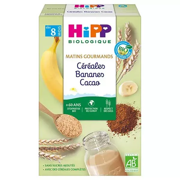Hipp Bio Matins Gourmands Céréales Bananes Cacao +8m 250g