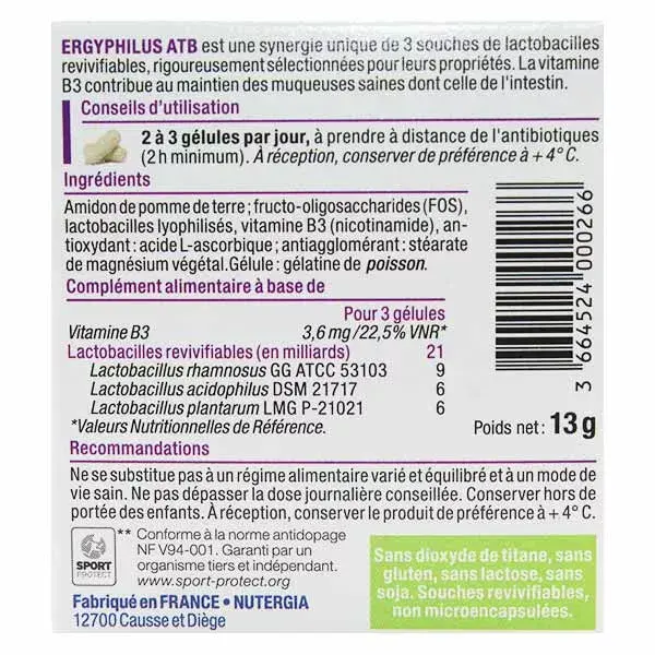 Nutergia Ergyphilus ATB Probiotiques 30 gélules
