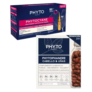 Phyto Phytocyane Femme Ampoules Anti-Chute Réactionnelle 12x5 ml + Cheveux et Ongles 2x120 gélules