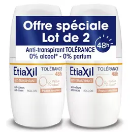 ETIAXIL - Anti-transpirant - Aisselles - Tolérance - Roll-on - 50 ml - Lot x2