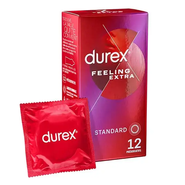Durex Préservatifs Feeling Extra - 12 Préservatifs Fins et Extra Lubrifiés