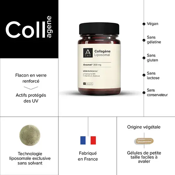 A-Lab Collagène Liposomal 300 mg - Anti-Âge, Hydratation, Articulations - 60 gélules