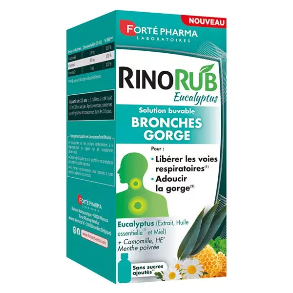 Forté Pharma RinoRub Sirop Gorge Toux Bronches Eucalyptus Miel Flacon 120ml