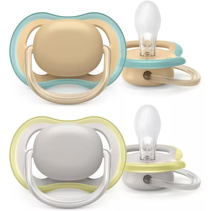 Avent Ultra Air Sucettes 0-6m Gris et Crème 2 unités