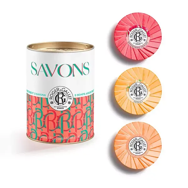 Roger & Gallet Coffret 3 Savons Bienfaisants Gingembre Rouge Néroli et Œillet Mignardise 100g