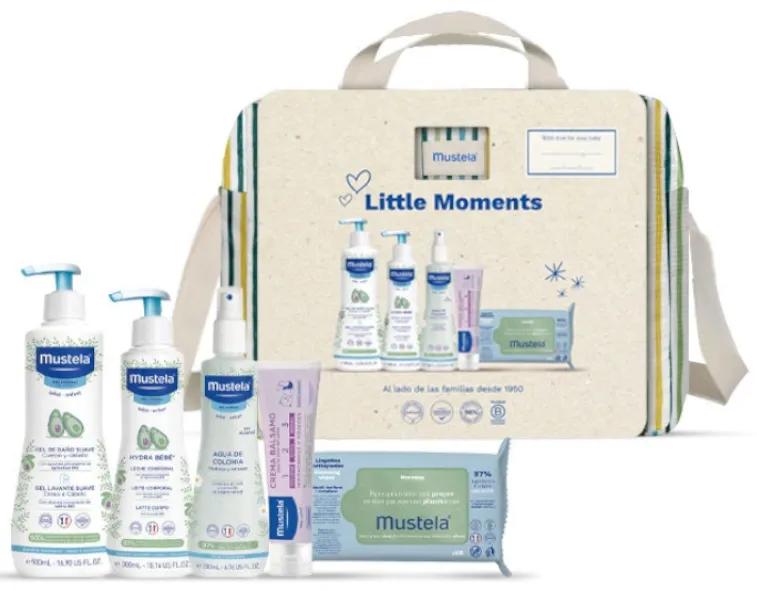 Borsa per passeggino a righe Mustela Little Moments 5 prodotti per l'igiene