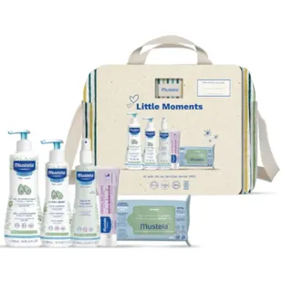 Bolsa para carrinho listrada Mustela Little Moments 5 produtos de higiene