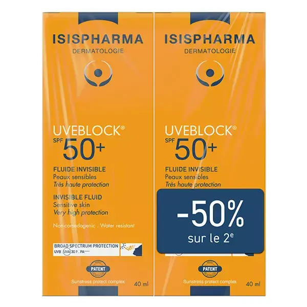 Isispharma Uveblock Fluide Invisible SPF50+ Lot de 2 x 40ml