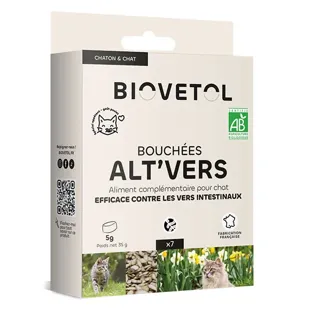 Biovetol - Cibo per il benessere - Alt'vers Bocconcini biologici per gatti - 7 bocconcini