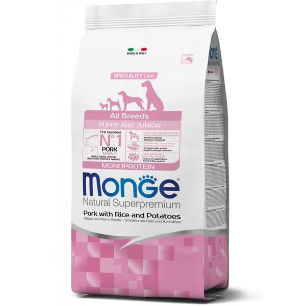 Monge All Breeds Puppy & Junior Monge Maiale Con Riso E Patate Cibo Secco Per Cuccioli Sacco 12 Kg