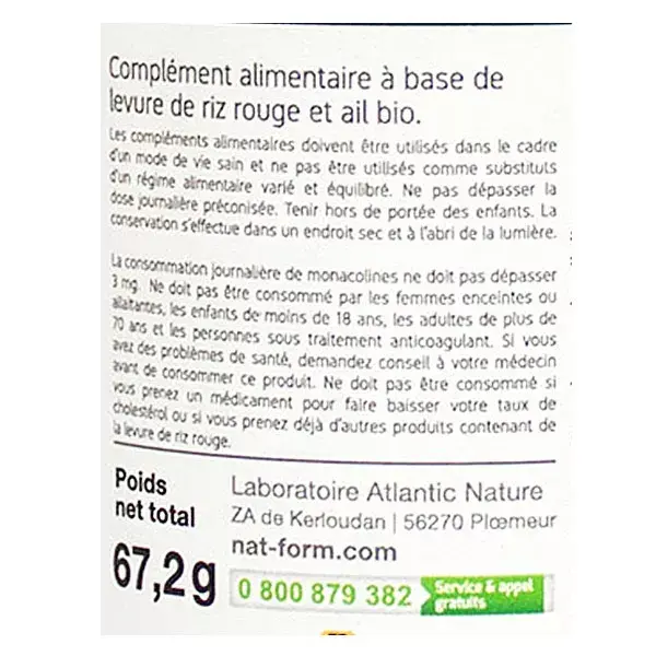 Nat & Form Bio Levure de Riz Rouge & Ail 200 gélules végétales