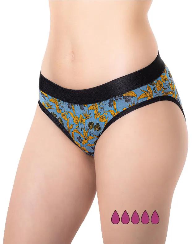 Inca Farma Menstrual Panties Teen High Absorption Blue and Black Flowers Size XS