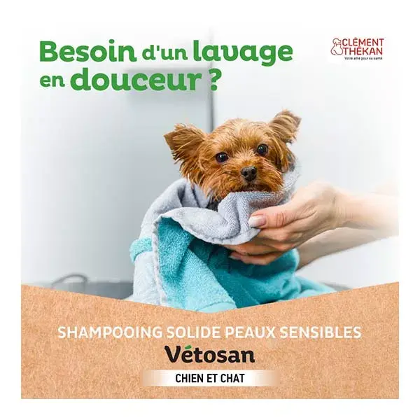 Clément Thékan Vétosan Shampooing Solide Peaux Sensibles chiens et chats 100 g