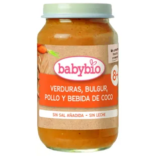 Babybio Jar Meus Primeiros Pedaços de Legumes Bulgur Frango e Bebida de Coco +8m 200 gr