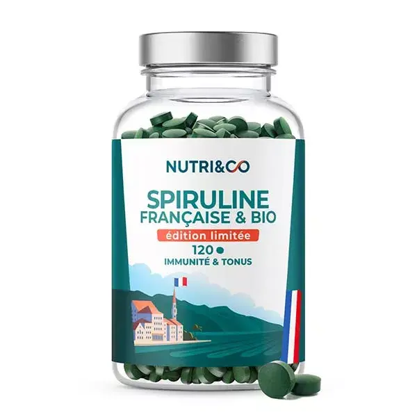 Nutri&Co Spiruline BIO 100% Française Cultivée en Provence 120 comprimés Vegan