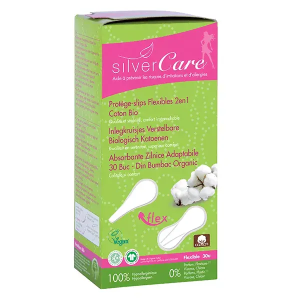 Silver Care Protège-Slip en Coton Flexible 2 en 1 Bio 30 unités