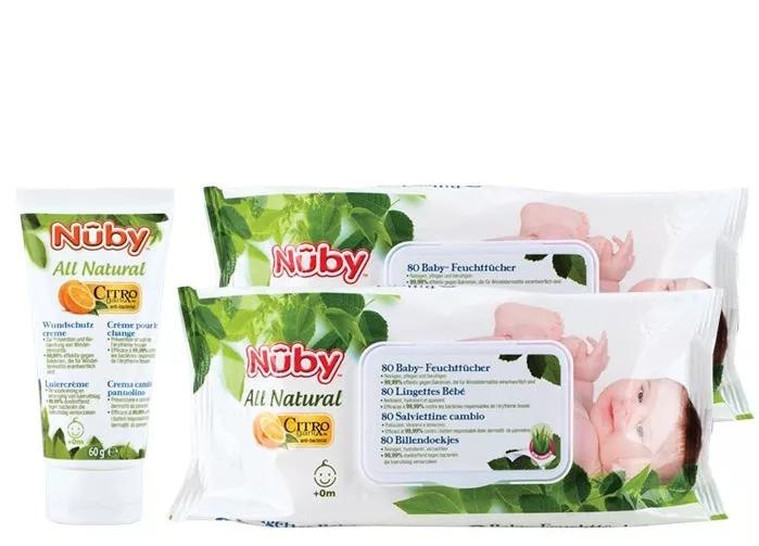 Nûby All Natural Toalhitas para Bebes 80 Unidades + 80 Unidades + Creme Fralda 60 gr