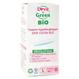 Love & Green Hygiène Féminine Tampon Hypoallergénique Avec Applicateur Normal Bio 16 unités