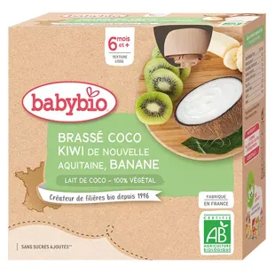 Babybio Bevanda a Base di Latte di Cocco Kiwi Banana dai 6 mesi 4 x 85g