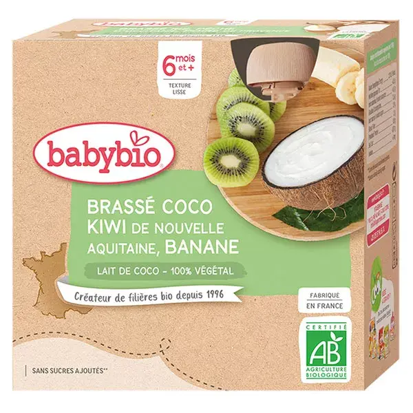 BabyBio Gourde Lactée Mes Brasés Crema de Leche de Coco, Kiwi y Plátano +6m 85g