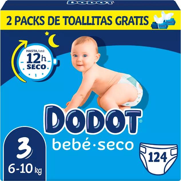 Dodot Box Pañales Bebé Seco Talla 3 (6-10kg) 124 uds + Toallitas GRATIS