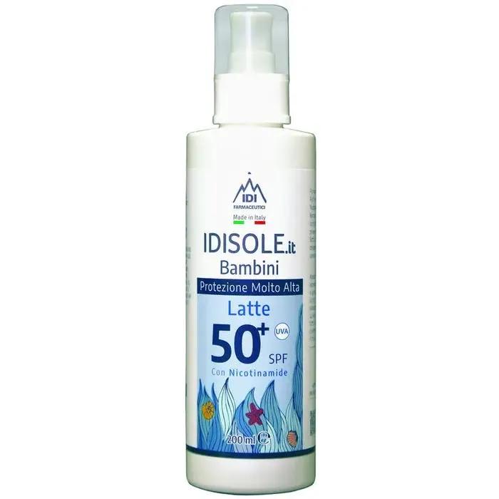 Idisole-IT Latte Solare Protettivo SPF 50+ per Bambini Protezione Molto Alta 200 Ml