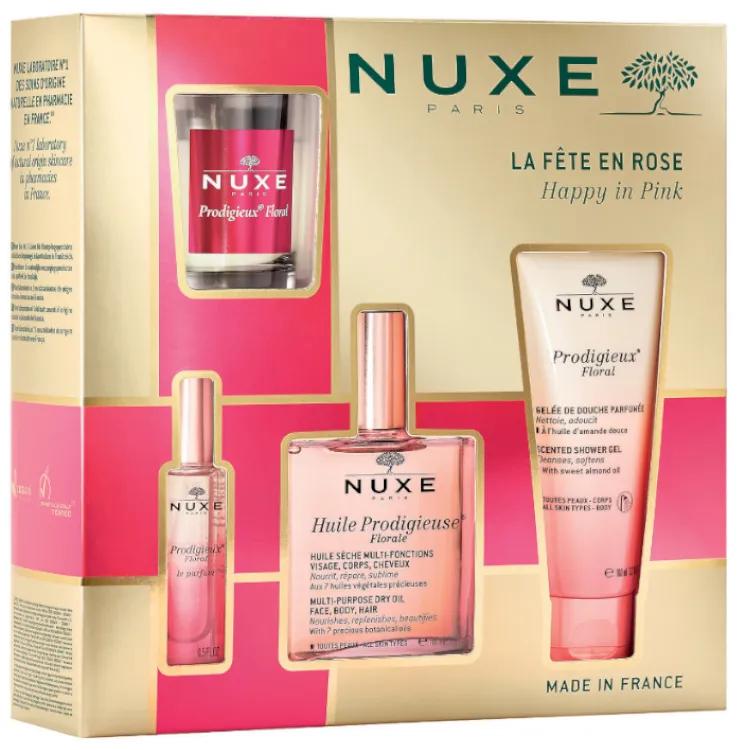 Nuxe Prodigieux Florale Duschgel 100 ml + Öl 100 ml + Boost-Creme 40 ml + Kerze
