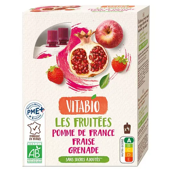Vitabio Polpa di Frutta Mela Fragola e Melograno 4 x 120g