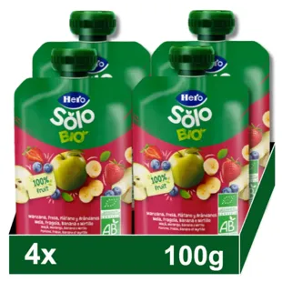 Hero Solo Bio Bolsita Manzana, Fresa, Plátano y Arándanos 4x100 gr