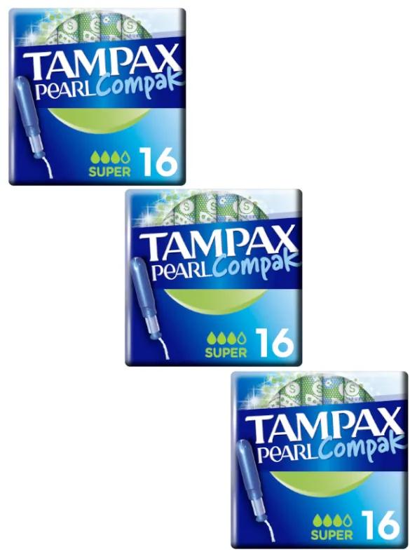 Tampax Tampons Compak Pearl Super 3x16 pcs