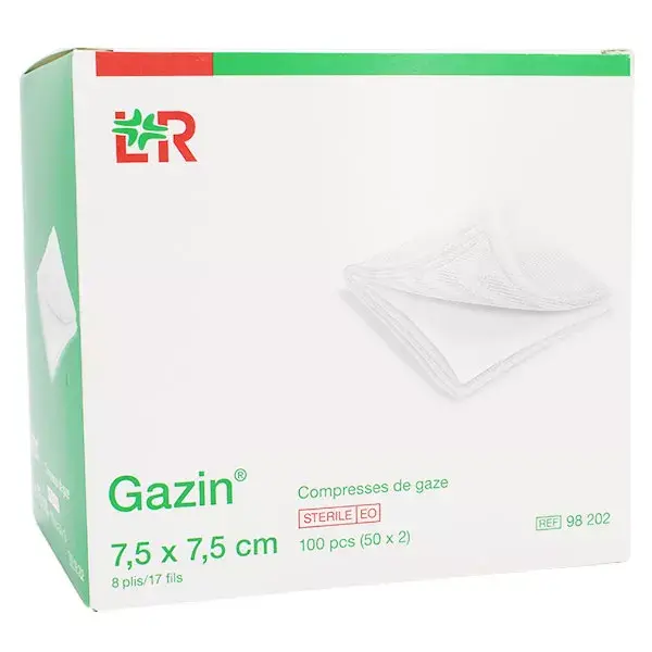 L&R Gazin Compresa de Gasa Esterilizada  7,5cmx7,5cm 50 x 2 compresas