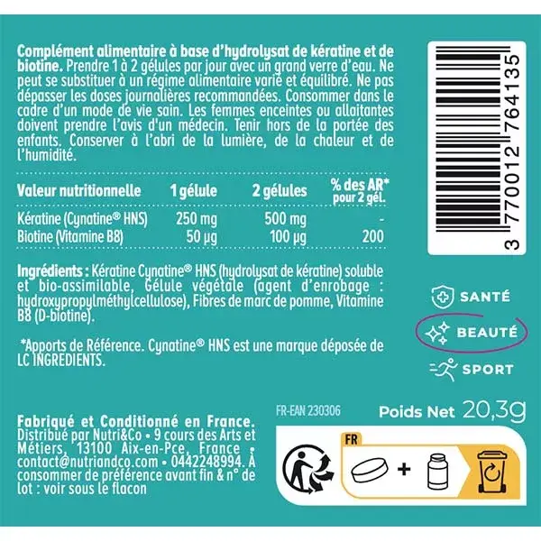 Nutri&Co Complexe Cheveux Biotine & Millet Bio et Vegan 60 gélules