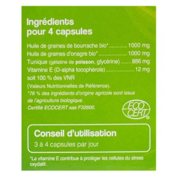 Nat & Form Bio Bourrache Onagre Vitamine E 120 capsules