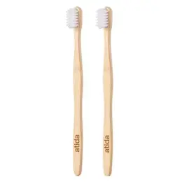 Atida Bucco-Dentaire Brosse à Dent Bambou Adulte Medium Blanc lot de 2