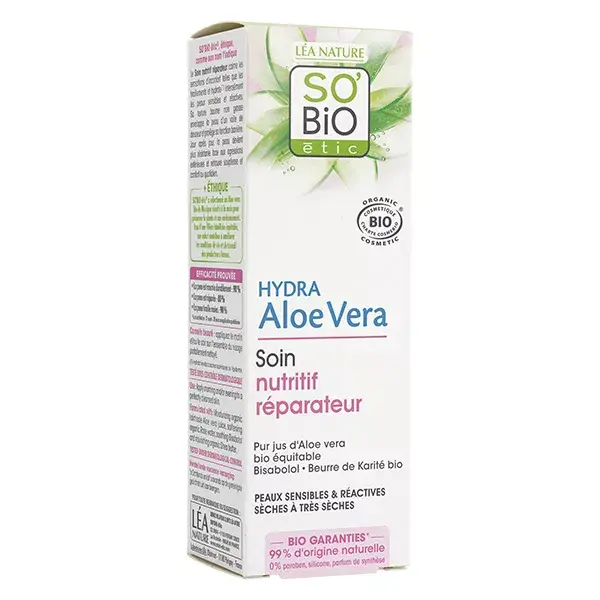 So'Bio Étic Hydra Aloe Vera Soin Nutritif Réparateur Bio 50ml