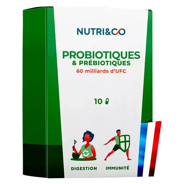 Nutri&Co Probio Pré et Probiotiques pour Flore Intestinale 10 gélules