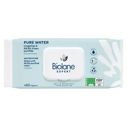 Biolane Expert - Lingettes Pure Water - Non parfumées - Lot de 3 x 60 unités