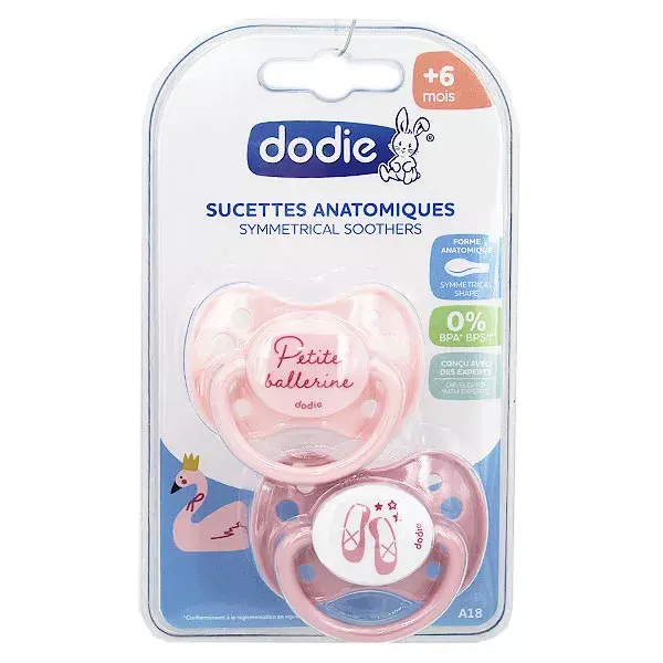 Dodie Sucette Anatomique +6m Silicone Signe Rose Coeur Lot de 2