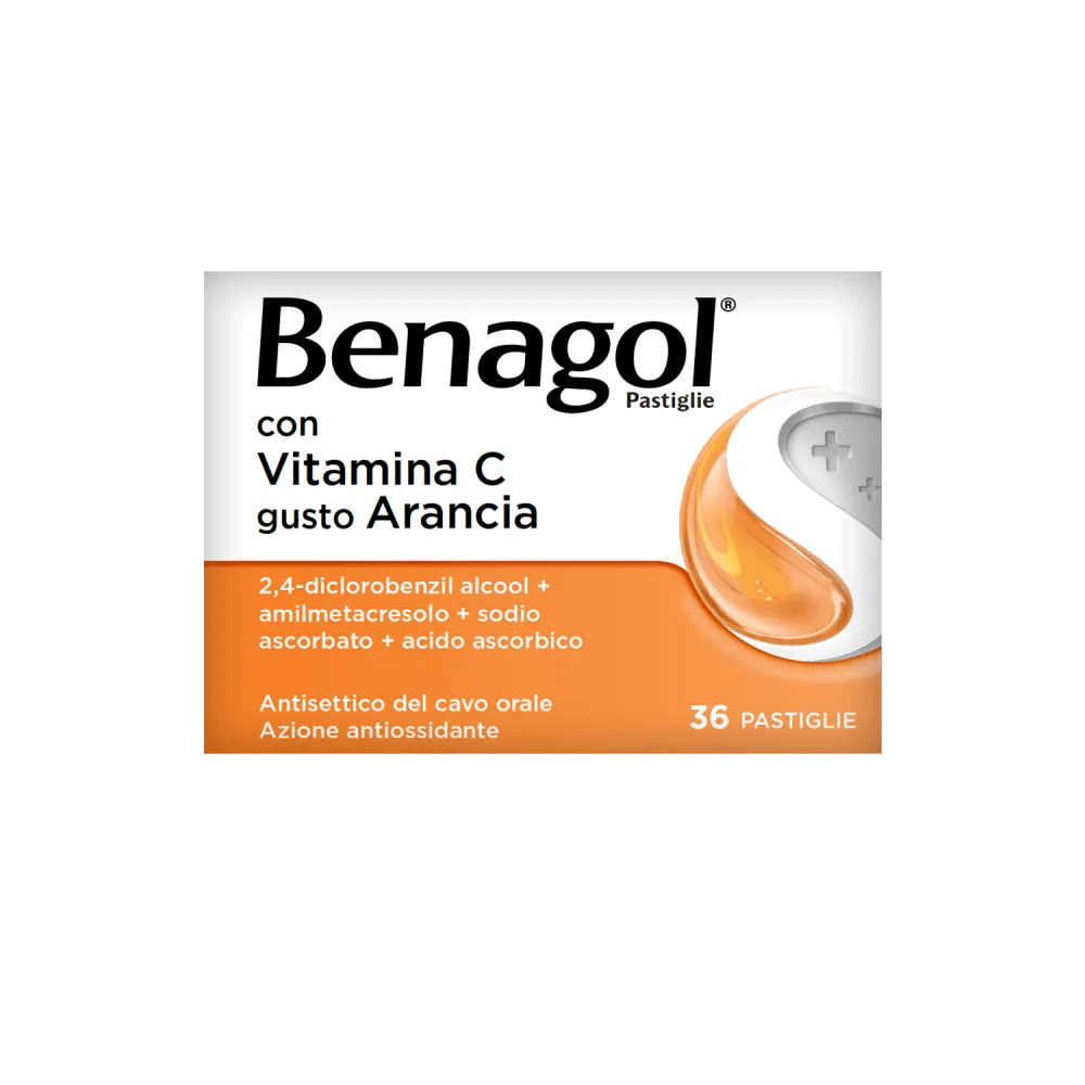 Benagol Pastiglie Vitamina C Gusto Arancia Antisettico Cavo Orale 36 Pastiglie