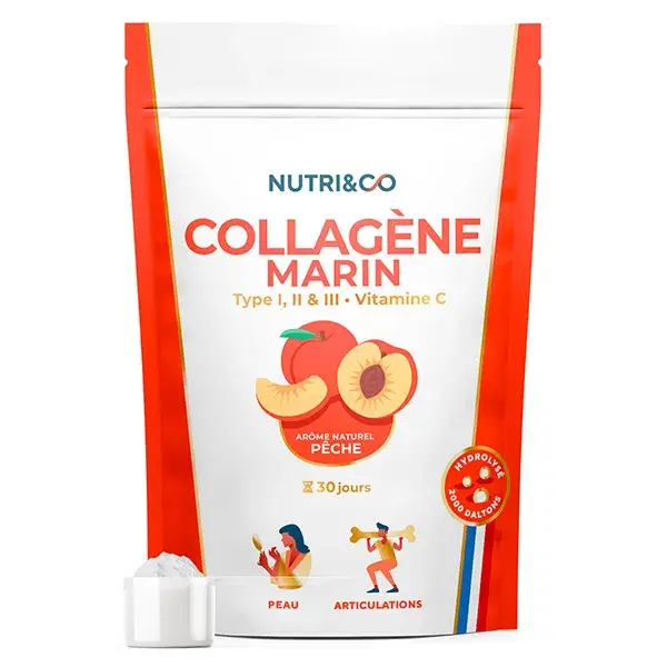 Nutri&Co Collagène Marin Type 1, 2 & 3 Peau & Articulations Goût Pêche 180g