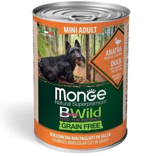 Monge B Wild Grain Free Adult Con Anatra Zucca Zucchine Cibo Umido Cani Piccola Taglia Lattina 400G