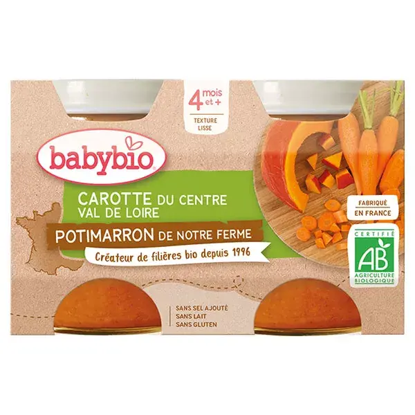Babybio Légumes Pot Carotte Potimarron +4m Bio 2 x 130g