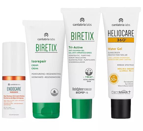 Anti-Akne-Routine für normale oder trockene Haut mit Kontur für müde Augen