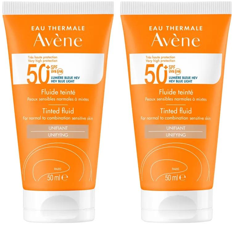 Avène Fluide Solaire Teinté Peaux Sensibles Normales à Mixtes SPF50+ 2x50 ml