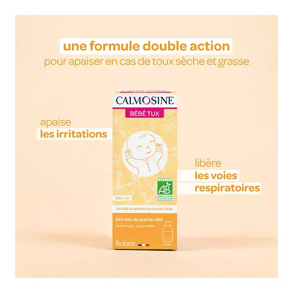 Calmosine Bébé Tux  Apaise la gorge du bébé Sirop 100 mL