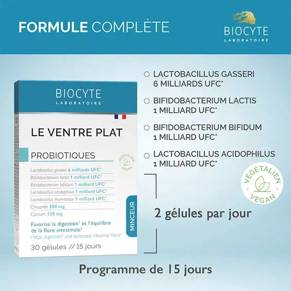 Biocyte Ventre Plat Minceur Double Action Probiotiques 5 souches 30 gélules