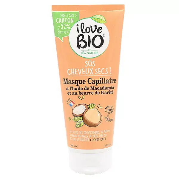 I Love Bio Cheveux Masque S.O.S Cheveux Secs Huile de Macadamia & Beurre de Karité Bio 200ml