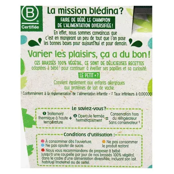 Blédina Les Brassés 100% Végétal Nature Lot de 4 x 95g
