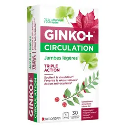 Recordati Ginko + Circulation Jambes Légères 30 comprimés