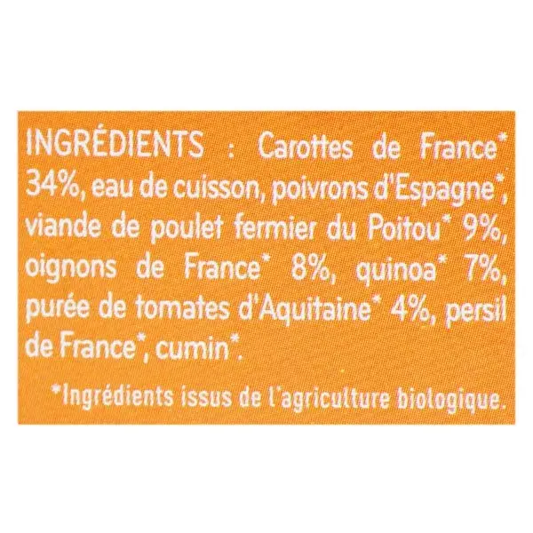 Babybio Repas Midi Bol Mijoté de Légumes Poulet Quinoa +12m Bio 2 x 200g